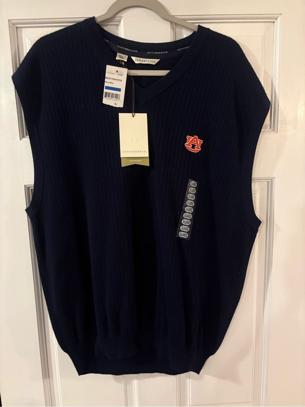 Cutter & Buck Navy Sleeveless V-Neck Sweater Vest with Auburn AU Patch